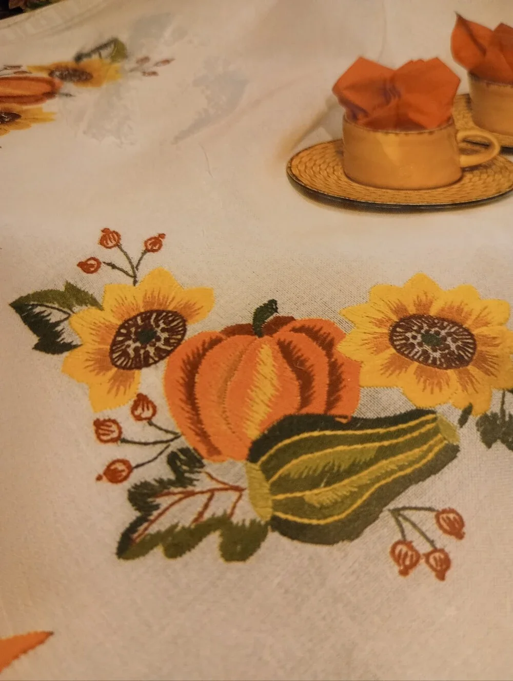 Embroidered Harvest Tablecloth in Cream and Orange - Made in Germany 32